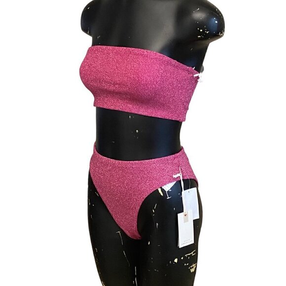NEW Good American 2pc Hawaiian Pink Sparkle Swimsuit Bikini - Picture 4 of 10